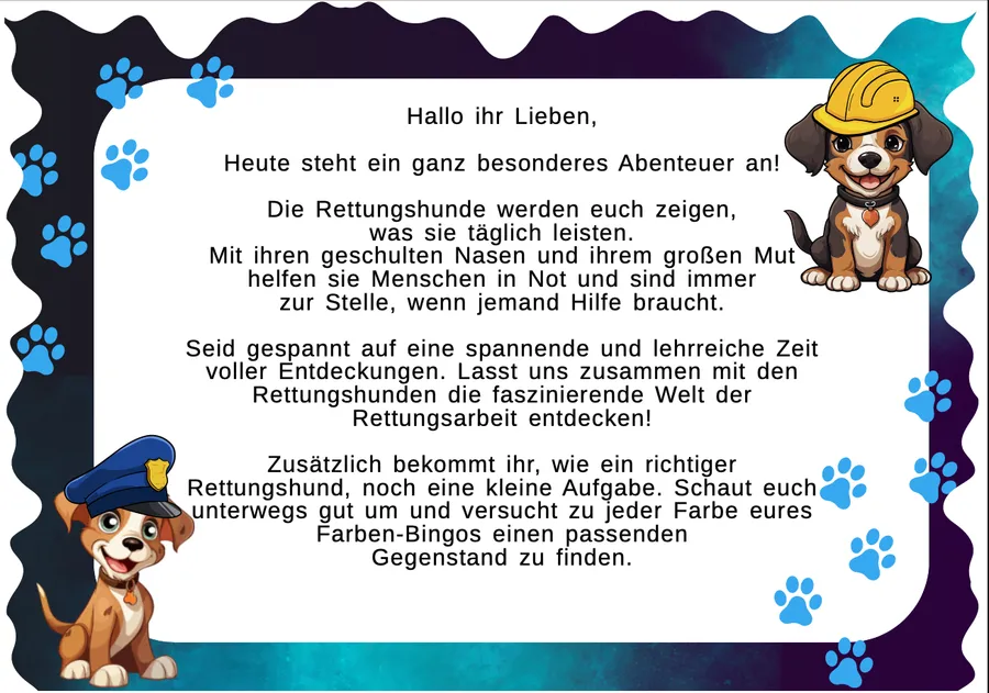 Schnitzeljagd Rettungshunde – Einleitungskarte
