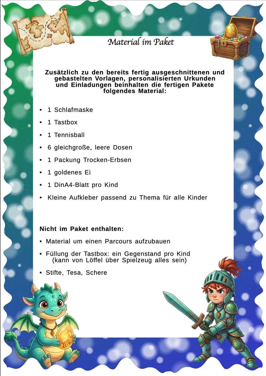 Schnitzeljagd Drachen & Ritter – Materialübersicht